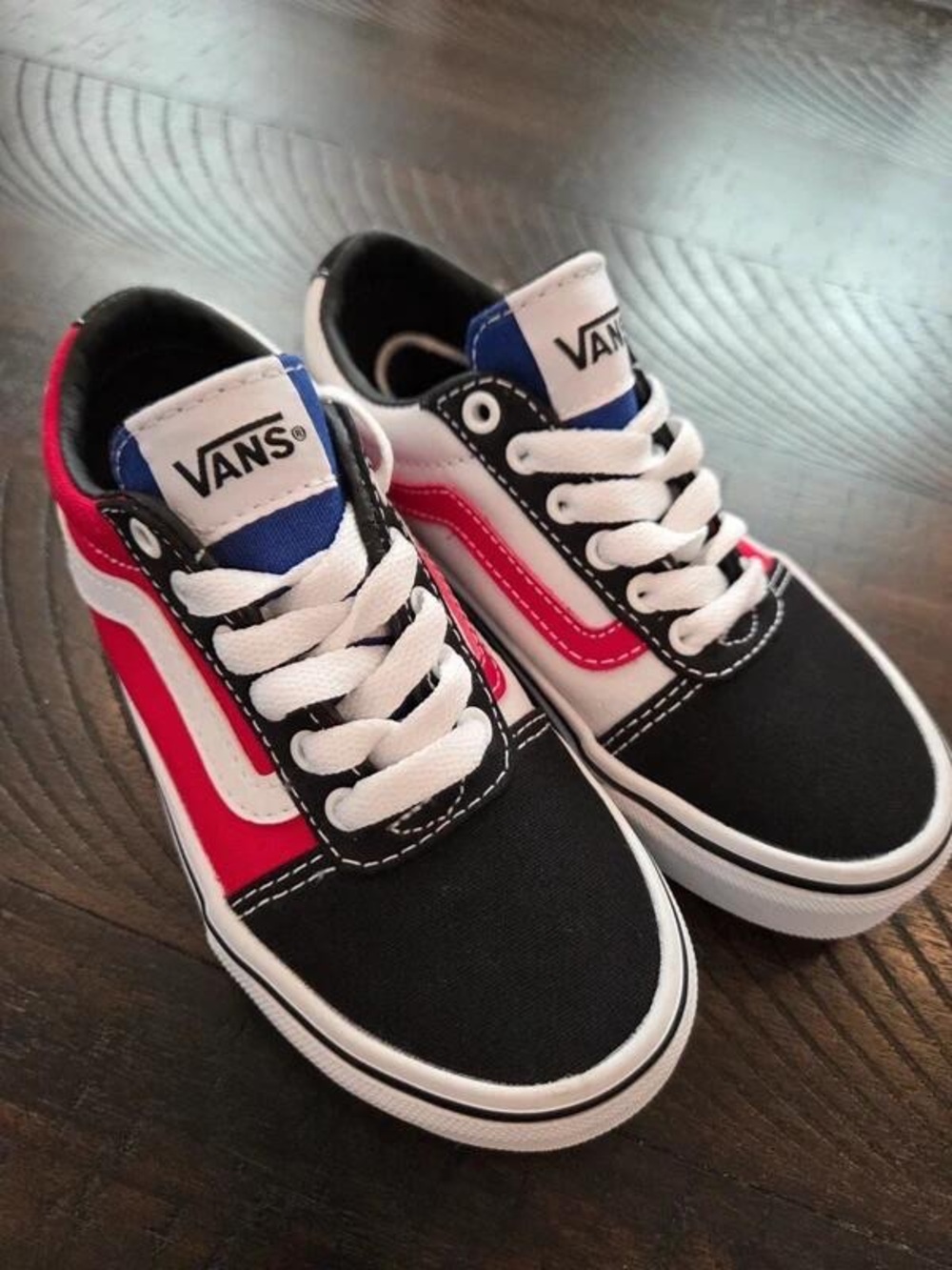 Vans Kids Old Skool Canvas Sneakers - Black, Red & White